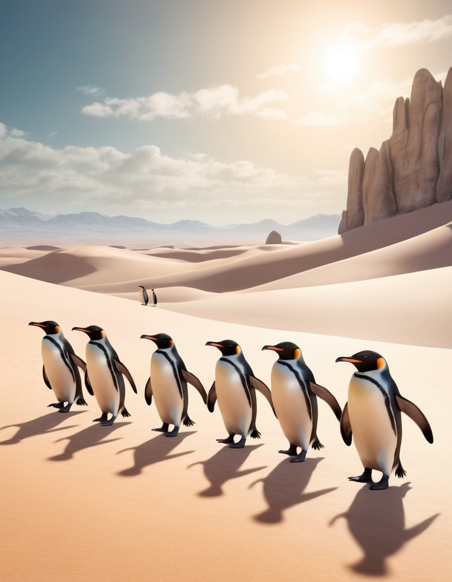 penguins, desert, animal behavior, migration, unusual phenomenon