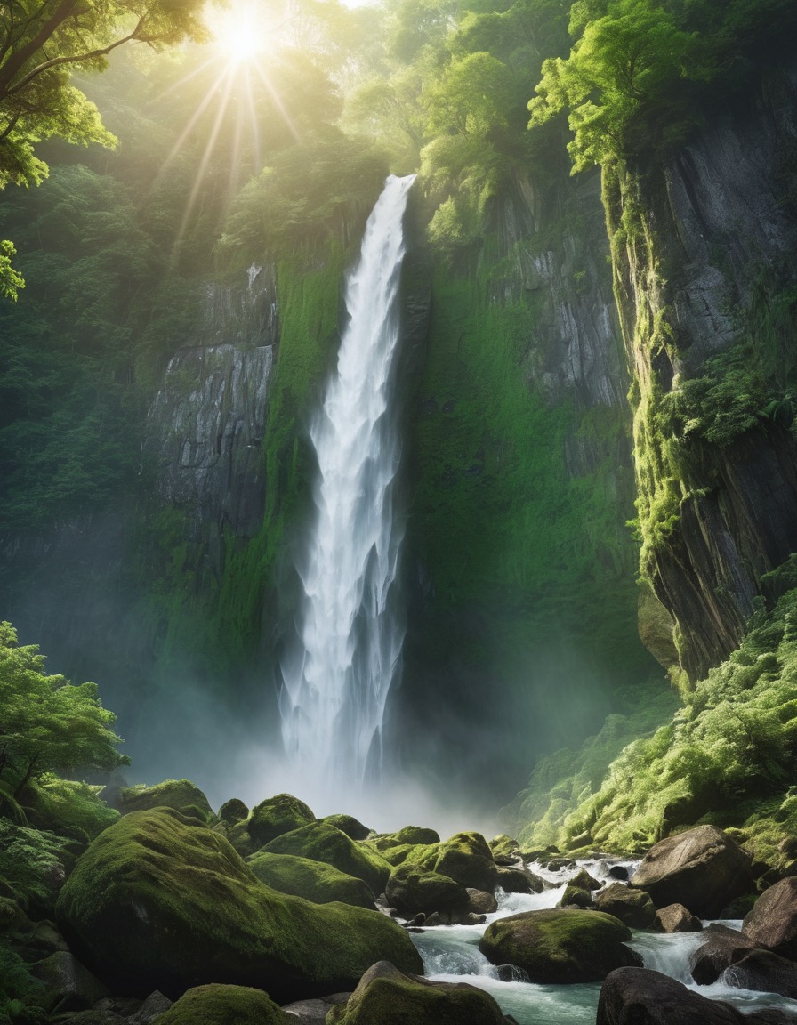 waterfall, nature, forest, power, beauty