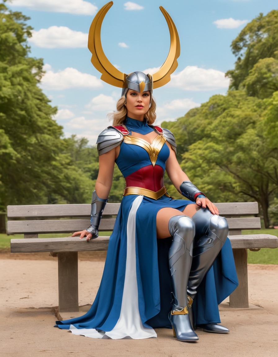 marvel comics, valkyrie, superhero, peaceful, park, superheroine, bikini