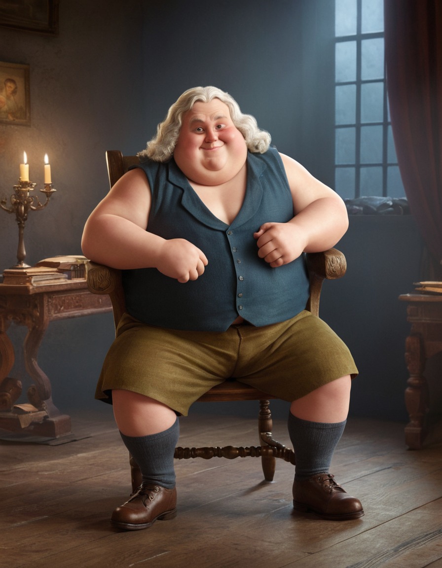 isaac newton, overweight, struggle, chair, humor, comical, fat