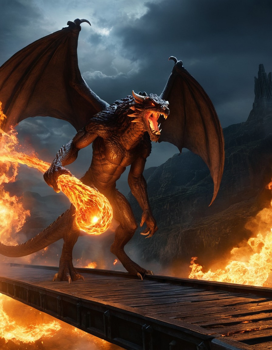 balrog, gandalf, bridge of khazad-dûm, middle-earth, fantasy, battle, john tolkien, tolkien