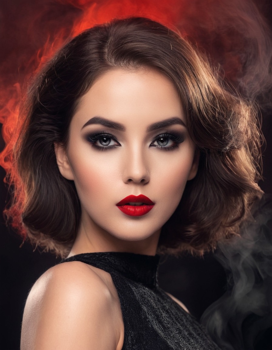 A glamorous woman with smoky eyes and red lipstick. @ SevenArt