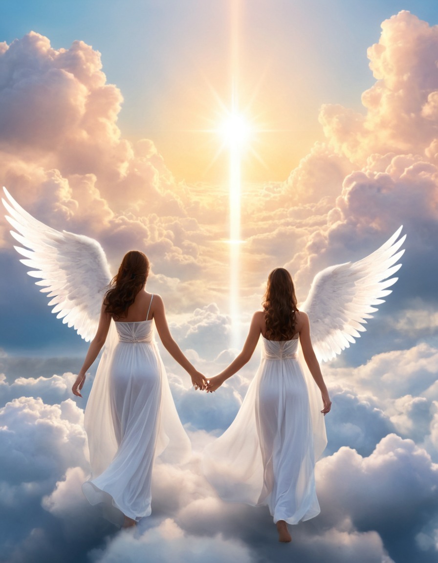 heaven, angels, guiding souls, serene journey, afterlife, spirituality