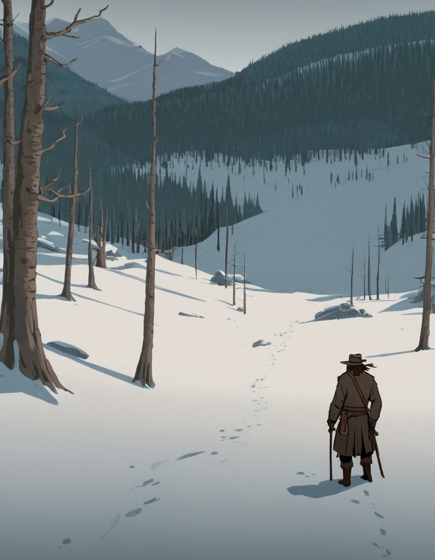 the revenant, movie scene, painting, leonardo dicaprio, hugh glass, survival, wilderness