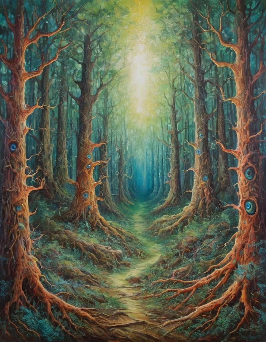 fantasy, enchanted, trees, mysterious, magical, secrets, nature, surreal