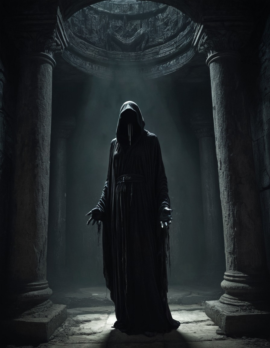 mystical, shadowy figure, prophecies, forgotten temple