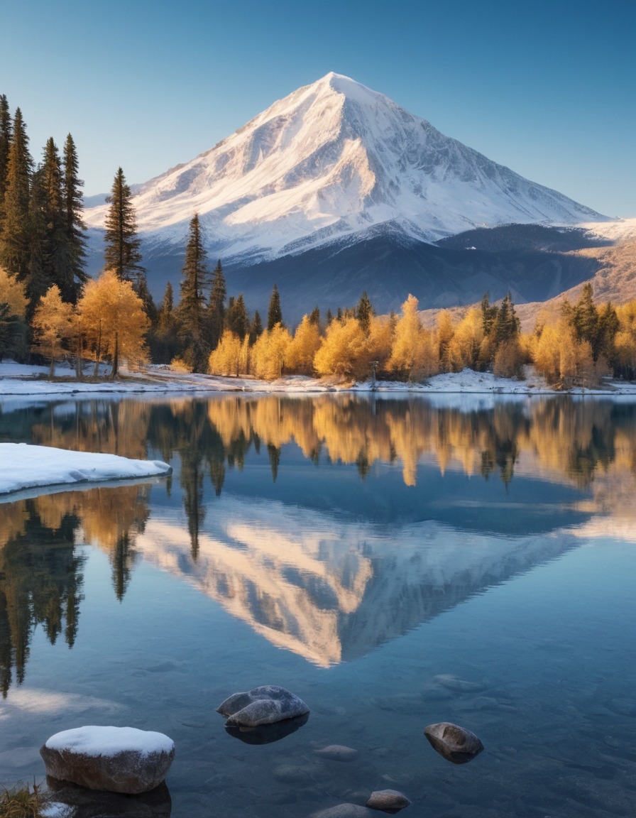 lake, reflection, snow-capped mountain, nature