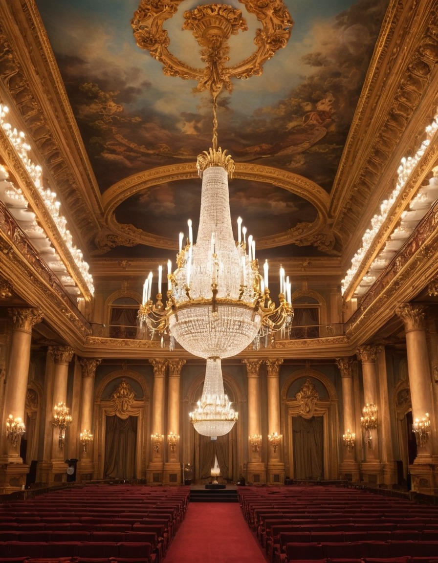 opera house, historic, ornate decorations, grand chandelier, architecture