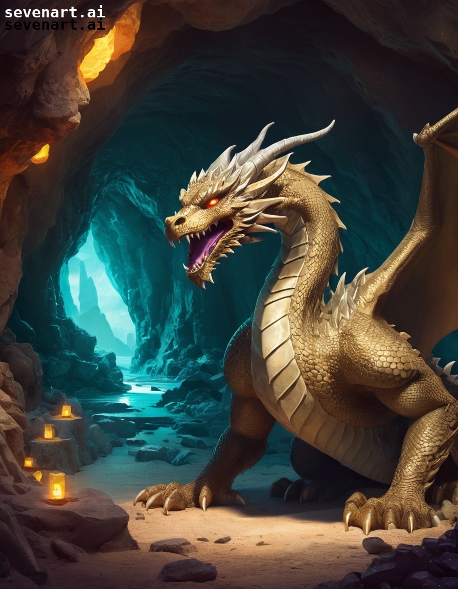 fantasy, dragon, treasure, cave, guardian