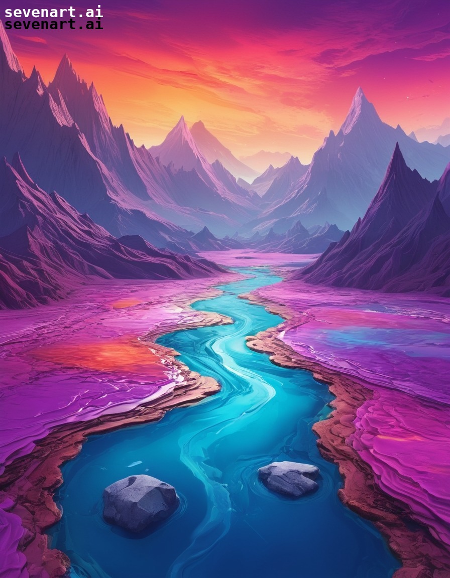 surreal, landscape, mountains, melting, technicolor, hallucination