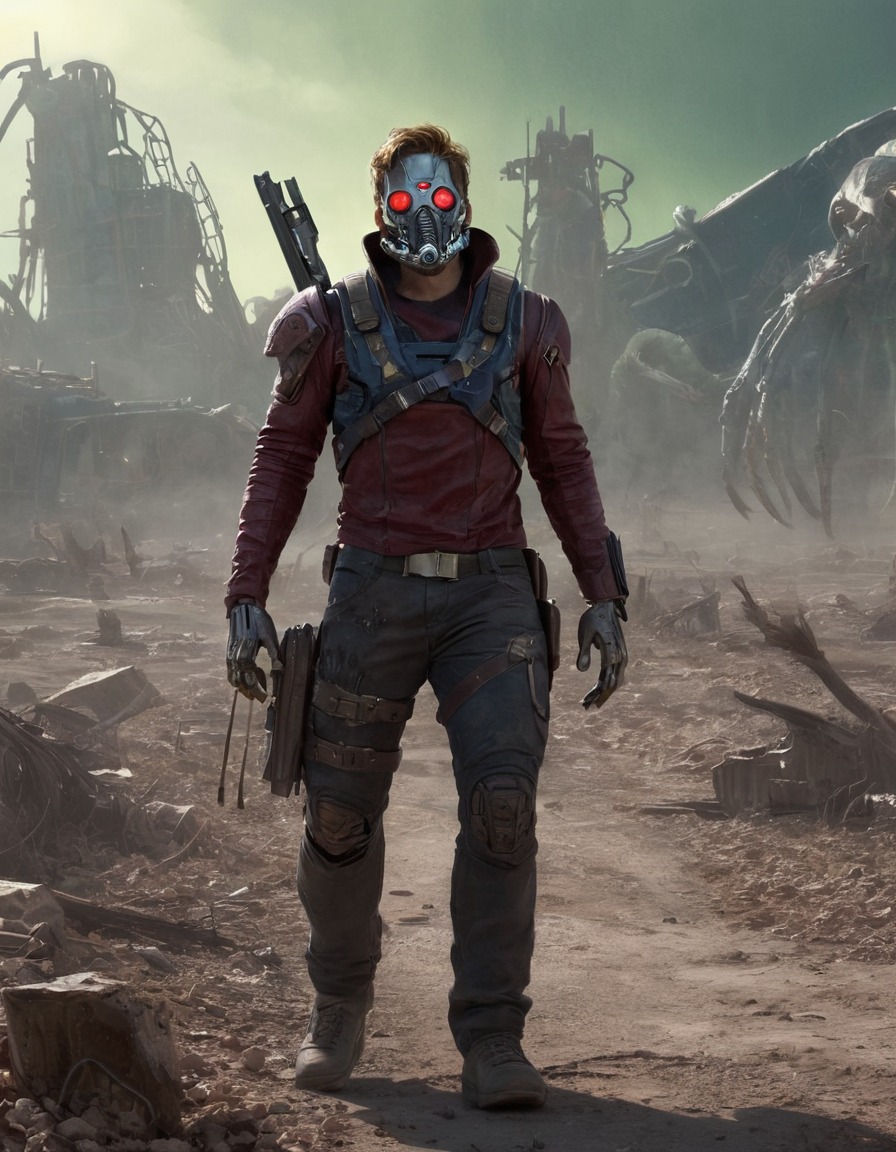 star-lord, zombie, post-apocalyptic, alien landscape, marvel