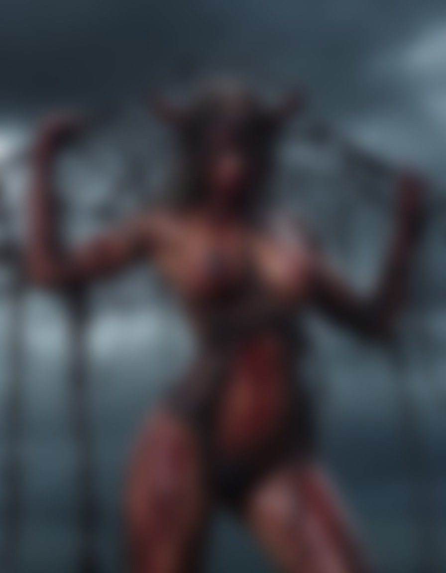 dark magic, demonesse, weaving, stormy sky, demon, sexy, nsfw