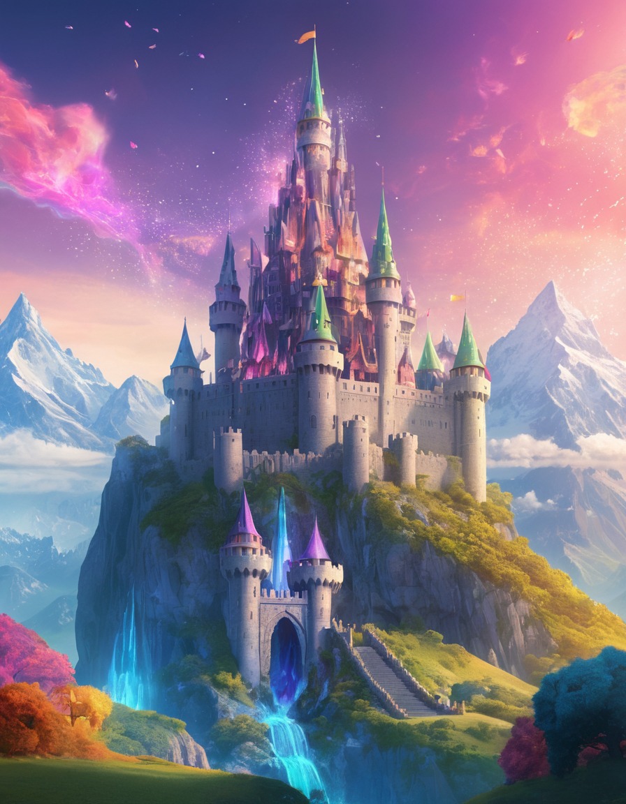 fantasy, castle, crystals, enchanted, griffins, fantastic