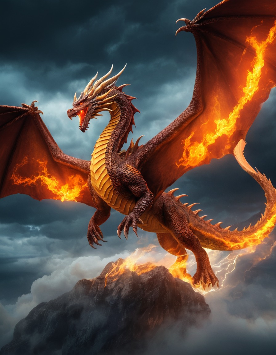 fantasy, dragon, stormy, fire breathing, majestic