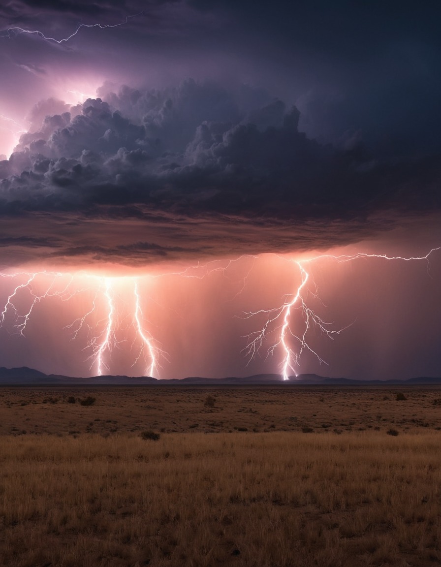 storm, lightning, dramatic, nature, landscape, weather, open plain