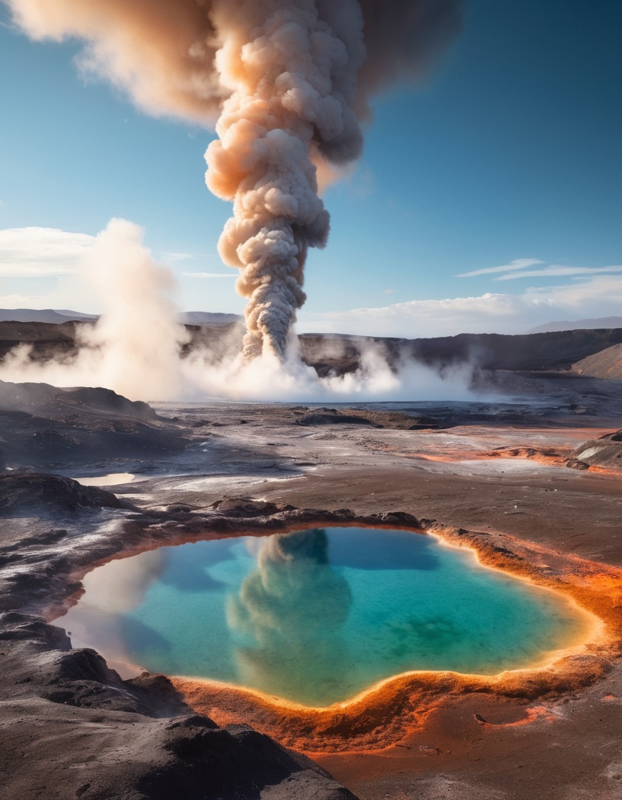 volcanic landscape, geothermal pools, steam vents, otherworldly scenery, nature