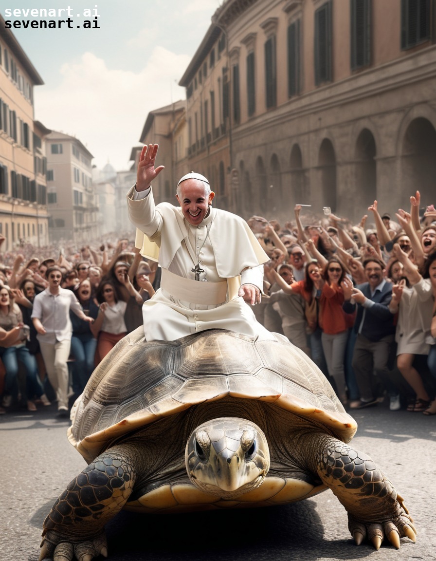 pope francis, giant turtle, rome, parade, fantasy, vatican