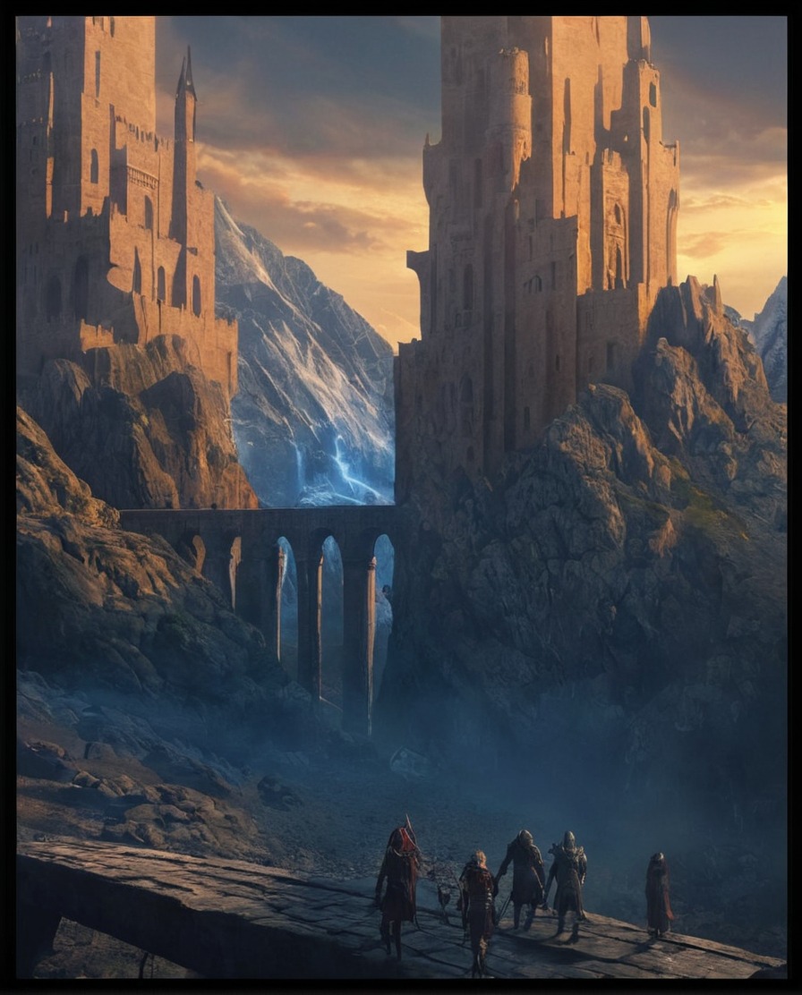 environmentdesign, castle, conceptart, flags, knights, landscape, mountains, scenery, raphaellacoste