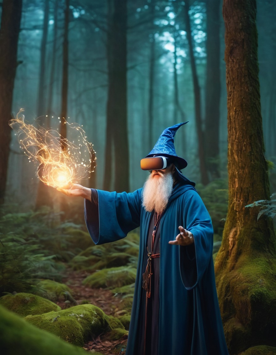 wizard, spells, virtual reality, mystical forest, medieval, art