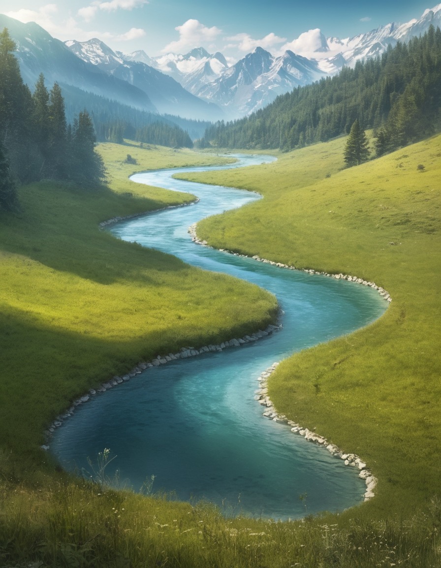 nature, river, meadow, clear water, tranquil