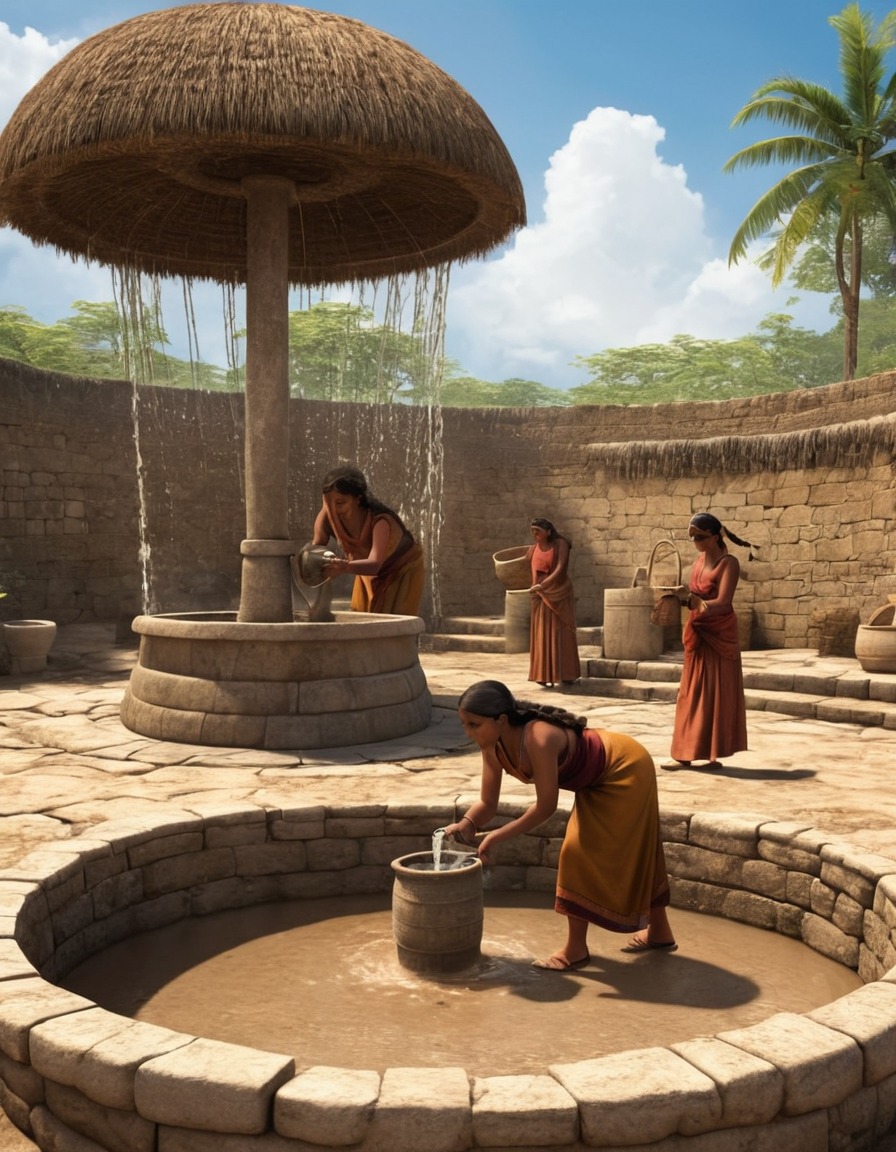 women, water fetching, communal well, mesoamerica, ancient, 1200 ad