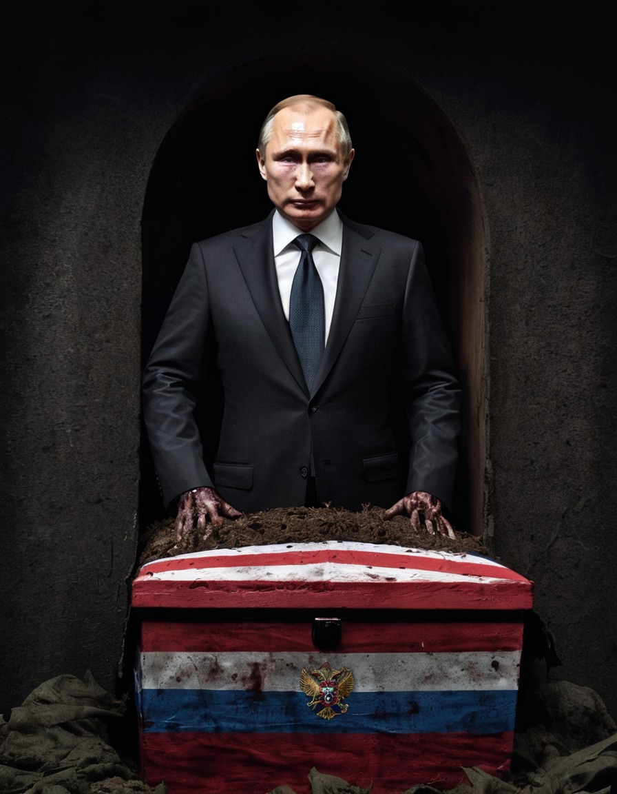 vladimir putin, zombie, russian flag, coffin, political satire, politics