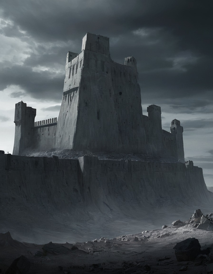 fortress, citadel, desolate landscape, oppressive ruler, stronghold, mad max