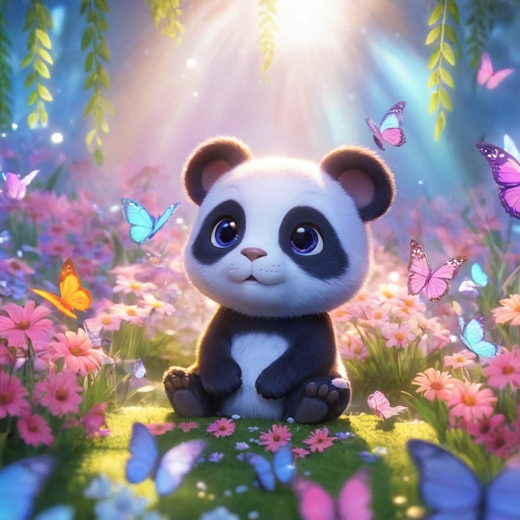 animal, panda, meadow, spring, sweet