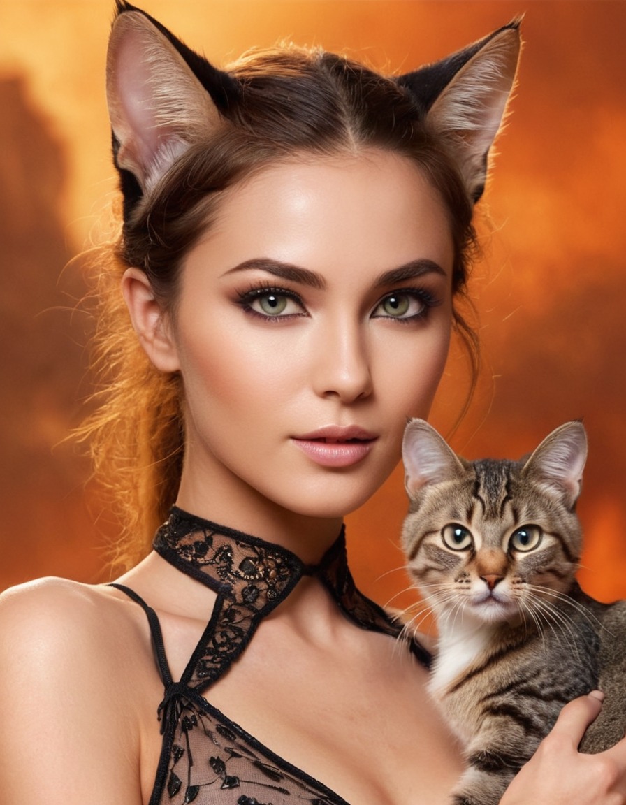 mutations, woman, female, mutated woman, feline features, cat-like eyes, cat ears, tail