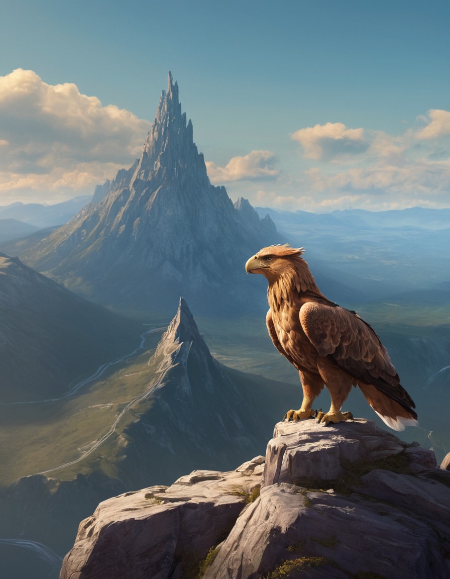 mythical creature, majestic, mountaintop, fantasy, landscape