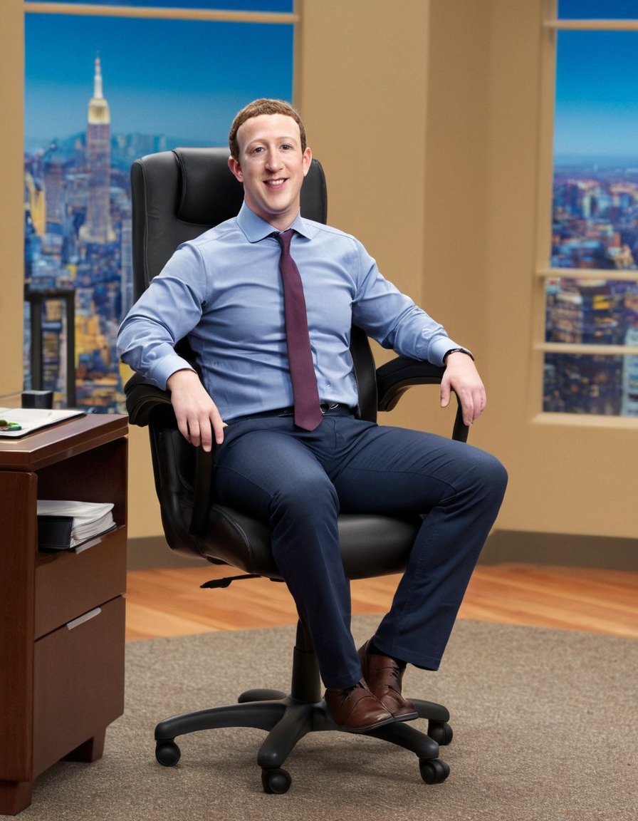 mark zuckerberg, office chair, comical, struggle, fat