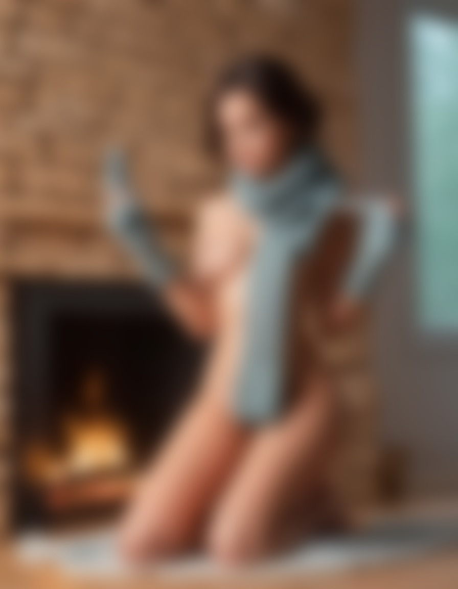 knitting, scarf, girl, fireplace, cozy, sexy