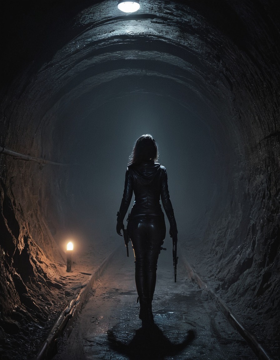 alyx vance, underground tunnel, cautious, exploration, dystopian, video game-inspired, games, dark