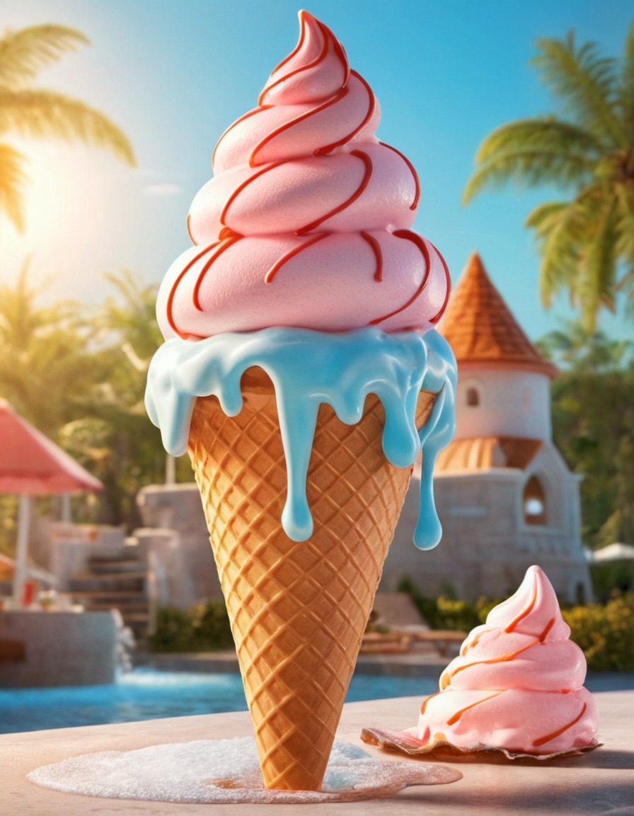 ice cream, melting, sun, giant, summer, heat