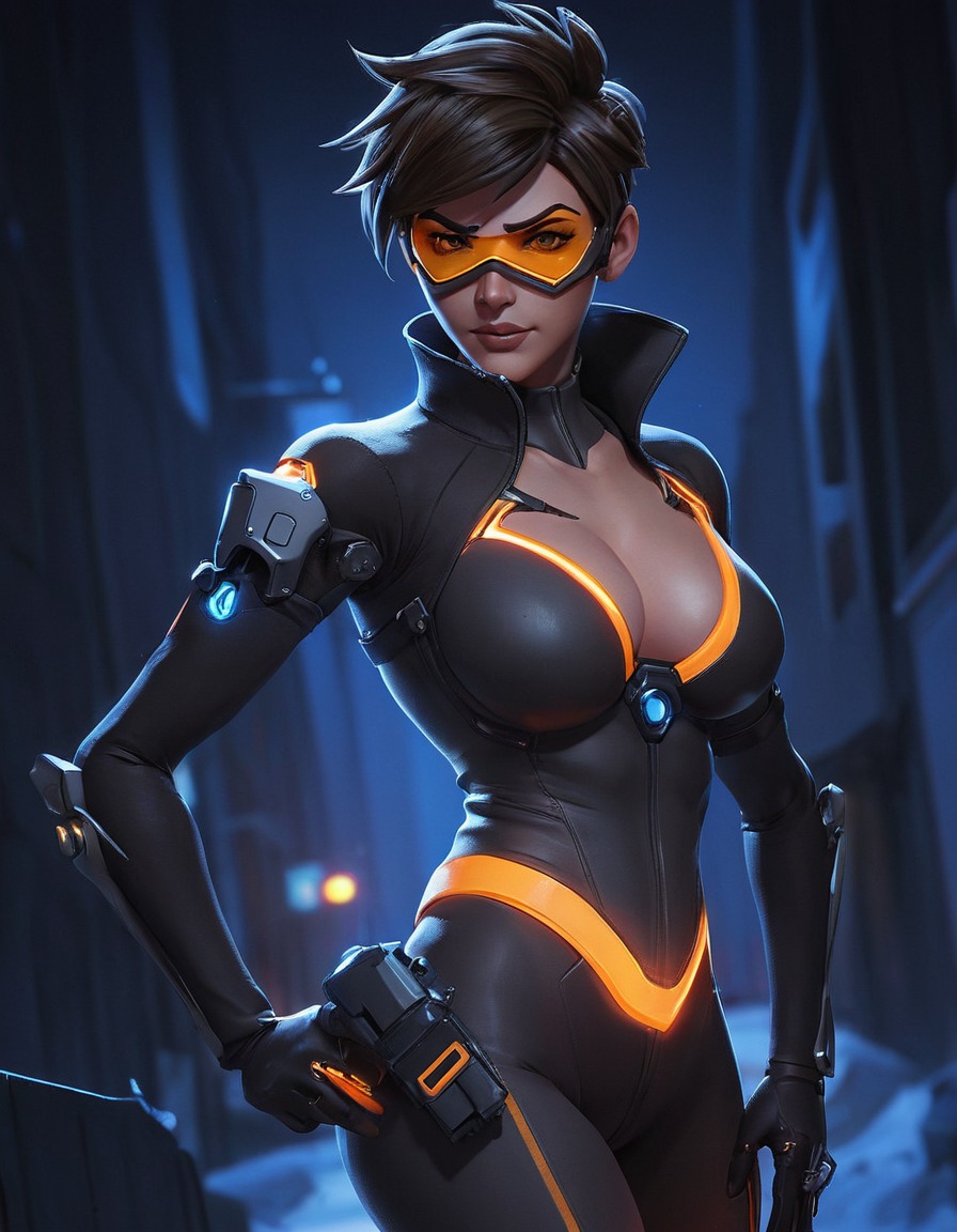 tracer, overwatch, video game, character, stealth, infiltration, night, games, dark