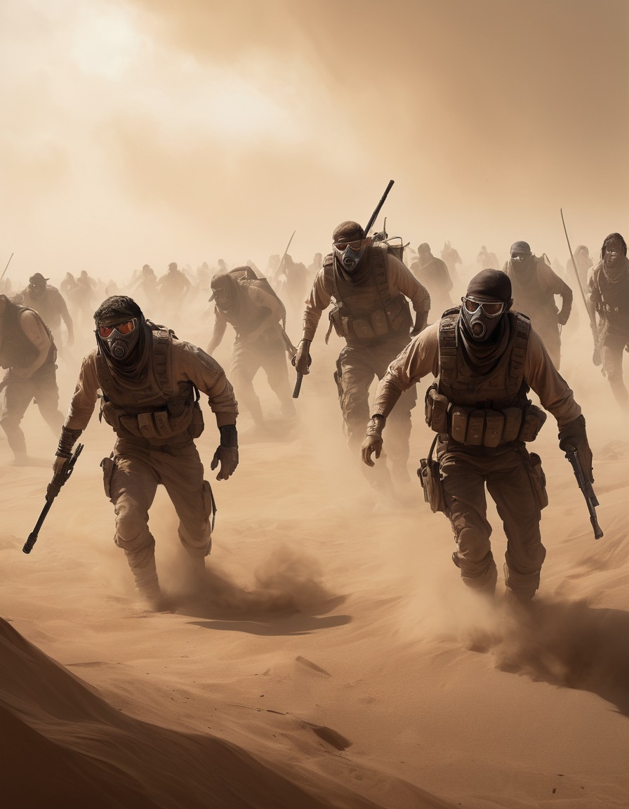 survivors, marauders, sandstorm, battle, fight, struggle, survival, mad max