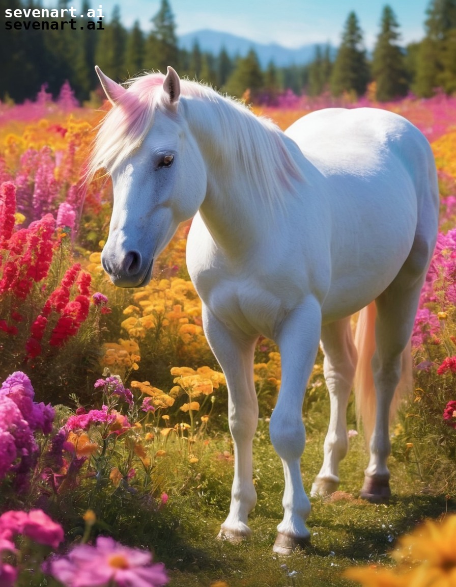 unicorn, fantasy, flowers, magical, serene