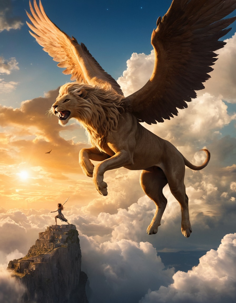 chimera, greek mythology, fantasy creature, mythological creature, clouds, flying, majestic