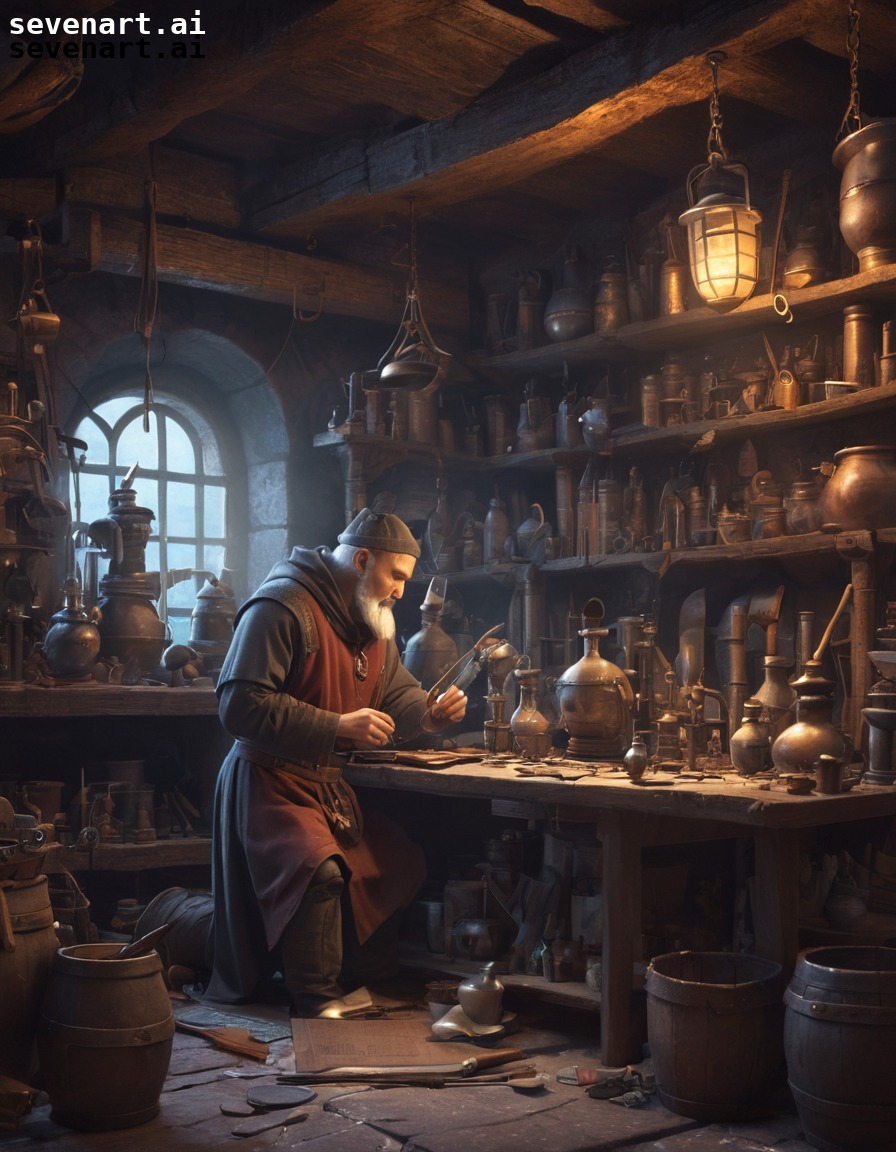 medieval, alchemist, workshop, research, experimentation, middle ages