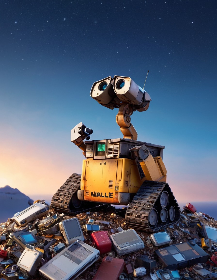 wall-e, pixar, animation, robot, electronics, stars, sky, robots, games, movies