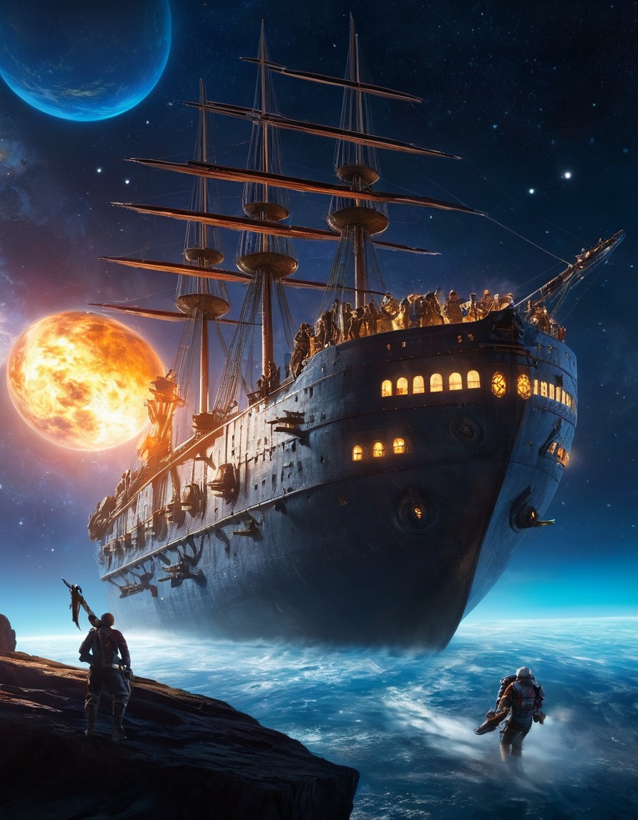 space pirates, looting, cargo ship, space scene, outer space, plundering, interstellar