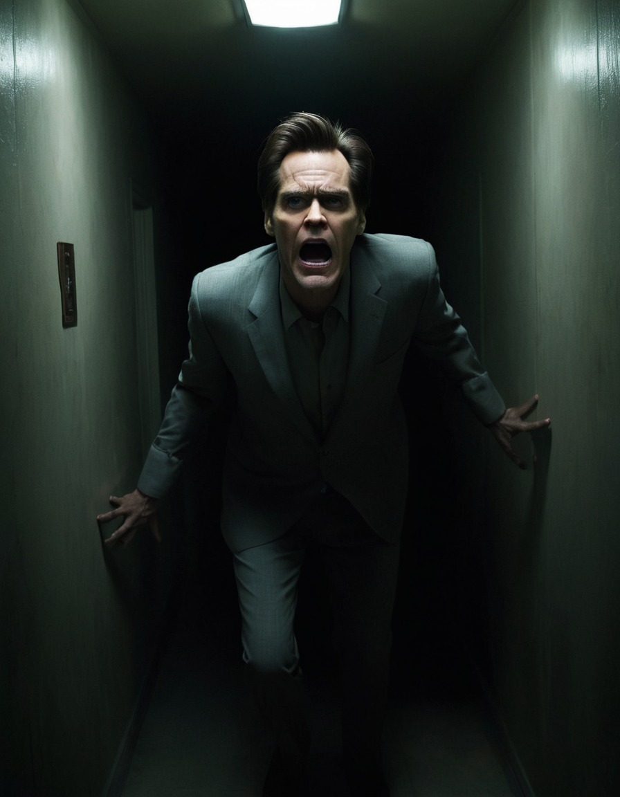 jim carrey, horror, fear, ghost, dark hallway