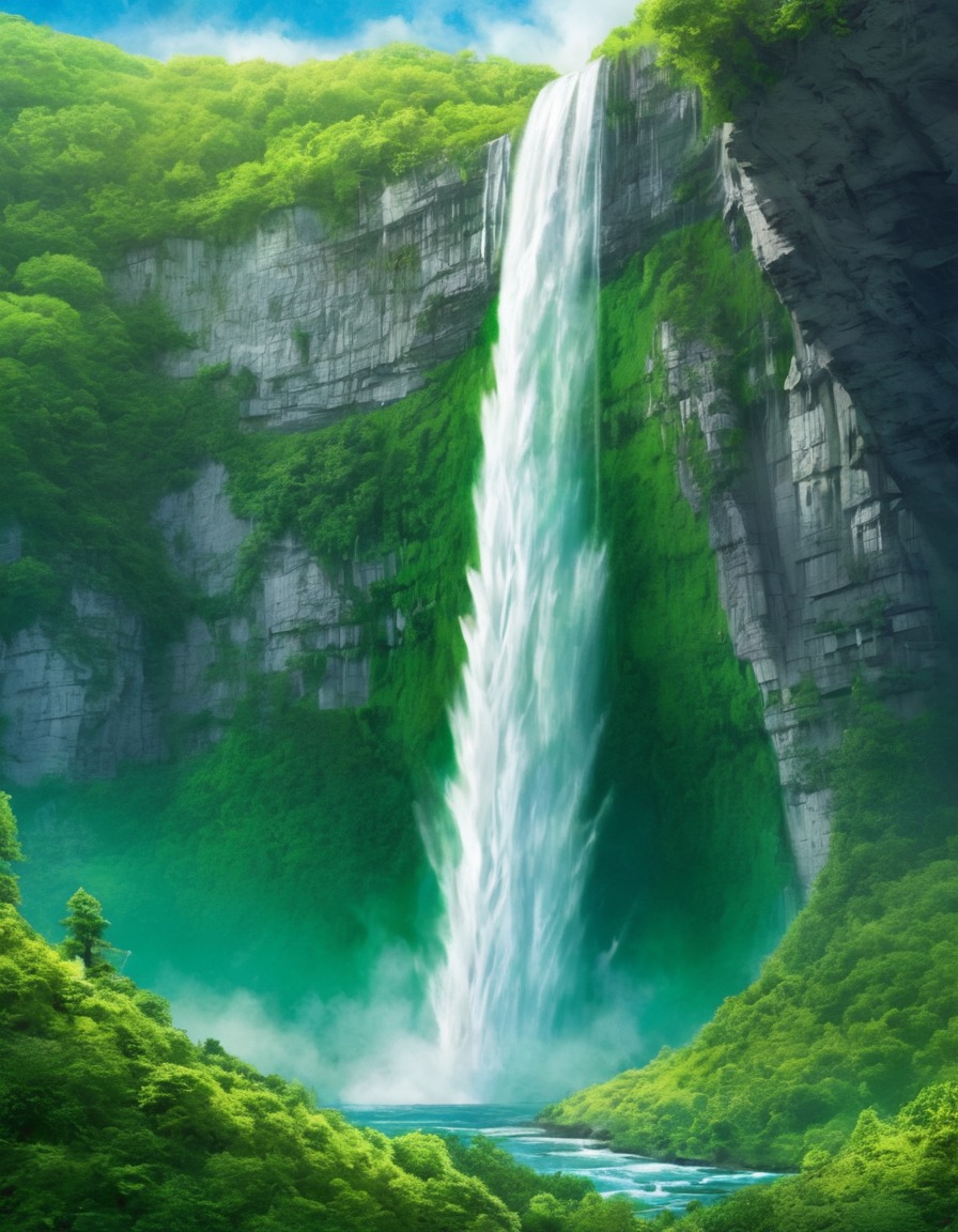 nature, waterfall, cliff, lush, majestic