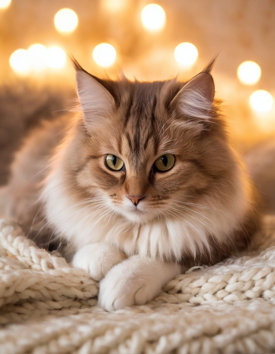 cat, cozy, blanket, relaxation, home, interior