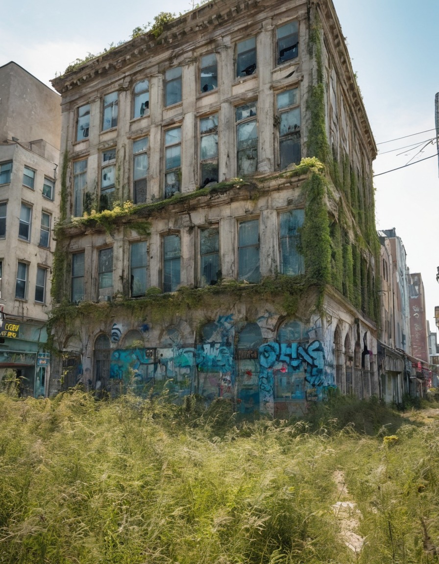 urban decay, abandoned, graffiti, overgrown, desolate, fallout, games, tv shows