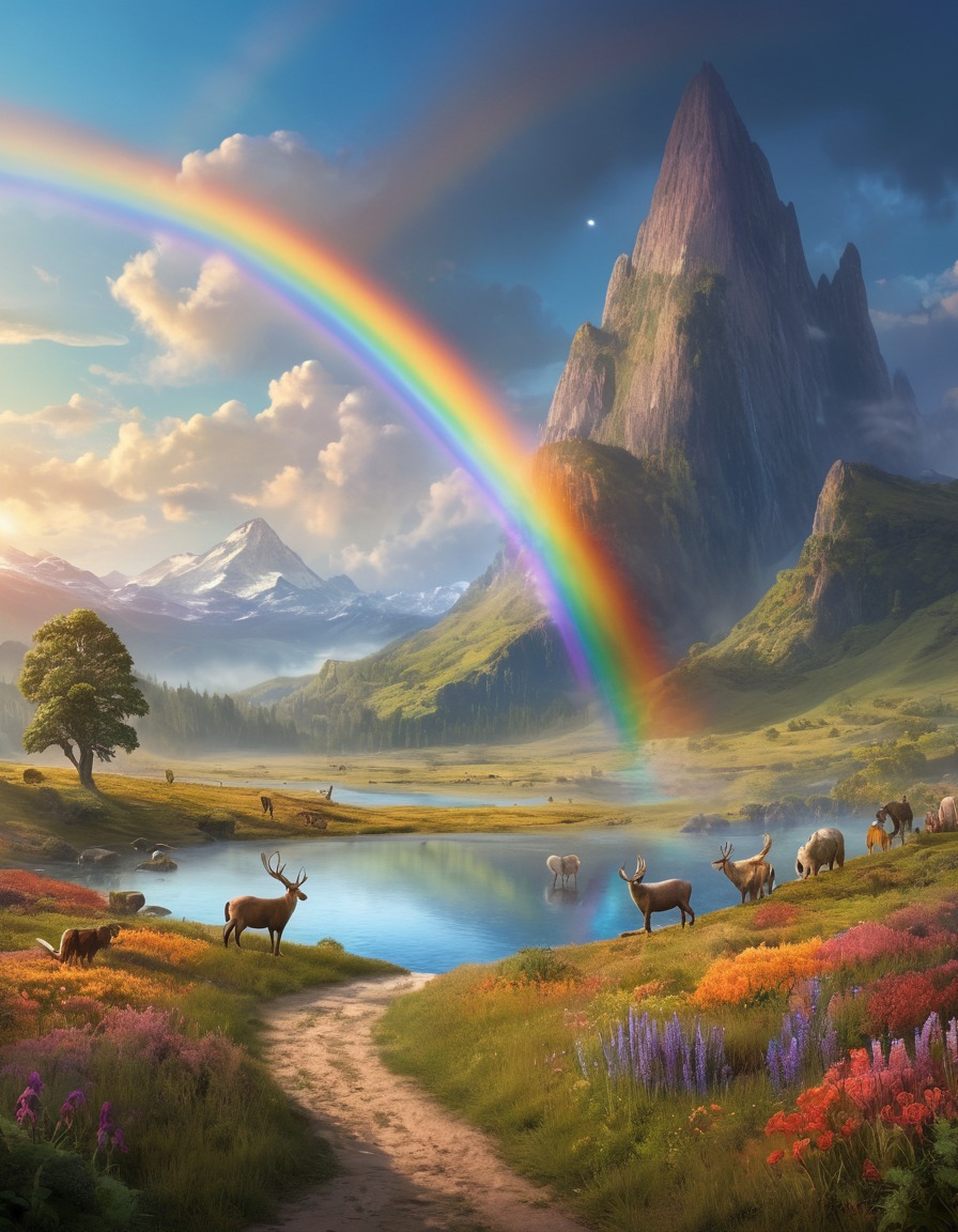 rainbow, mystical, valley, fantastical creatures, magical, fantasy, fantastic