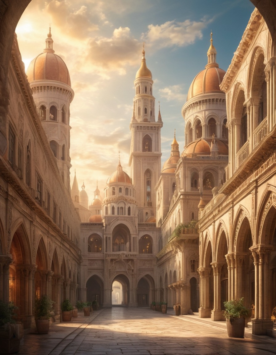 architecture, cityscape, renaissance, buildings, archways