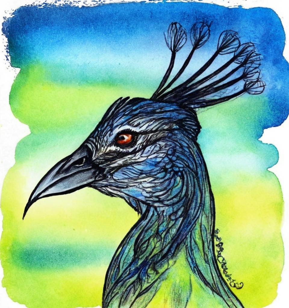 bird, pen, watercolour, coloured, traditionalart, sketch, animal, ink, peacocktutorial