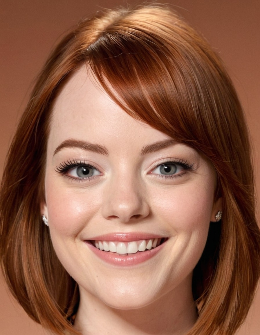 emma stone, actress, big nose, forehead, smile, eyes