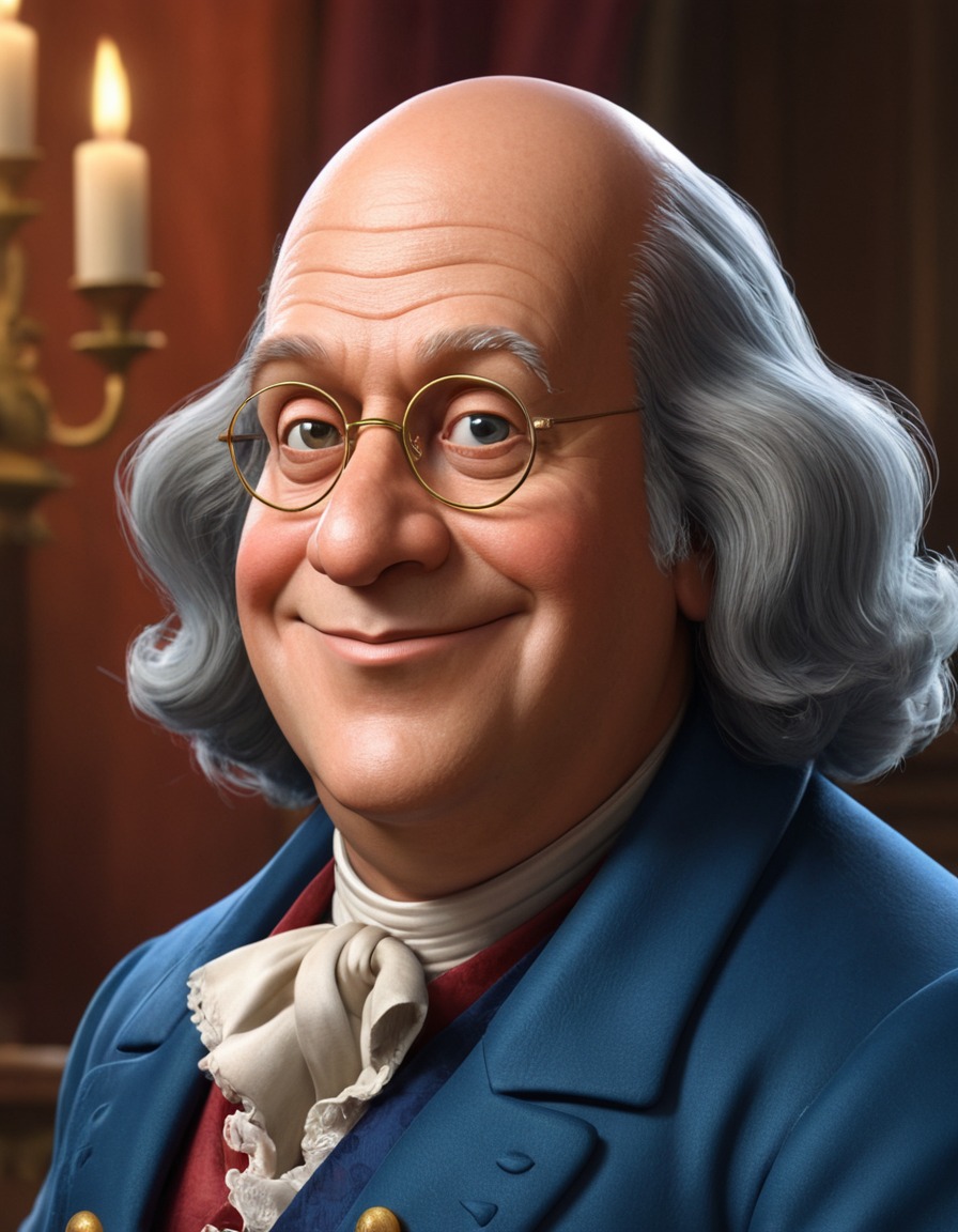 benjamin franklin, caricature, comedy, historical figure, funny